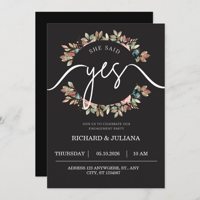 Engagement party cilibration, she said yes  invita invitation (Front/Back)