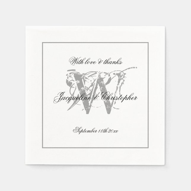 Engagement Party Classic Monogram Chic White Paper Napkin (Front)