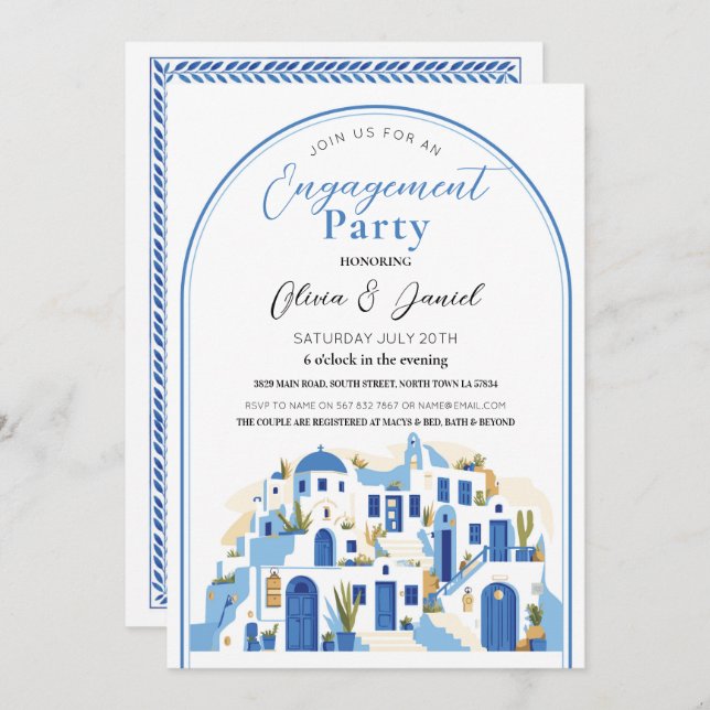 Engagement Party Couples Shower Santorini Greece Invitation (Front/Back)