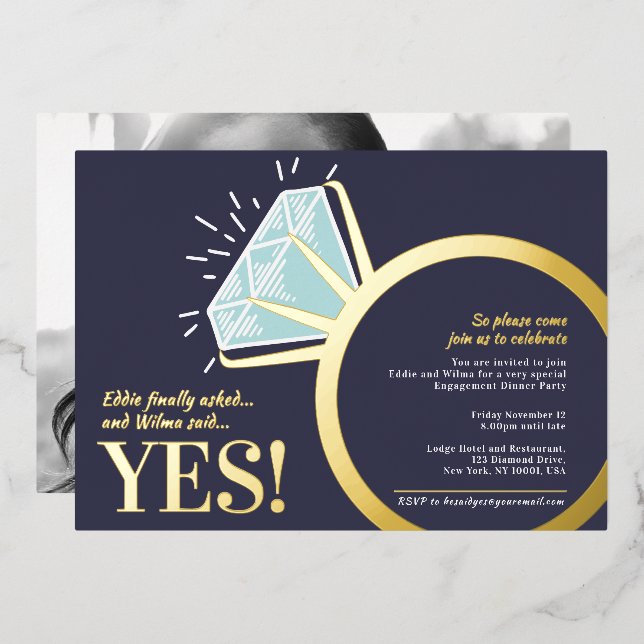 Engagement party diamond gold ring graphic photo (Front/Back)