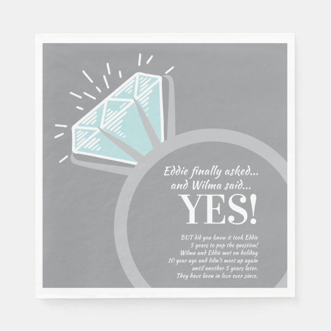 Engagement party diamond ring and fun facts napkin (Front)
