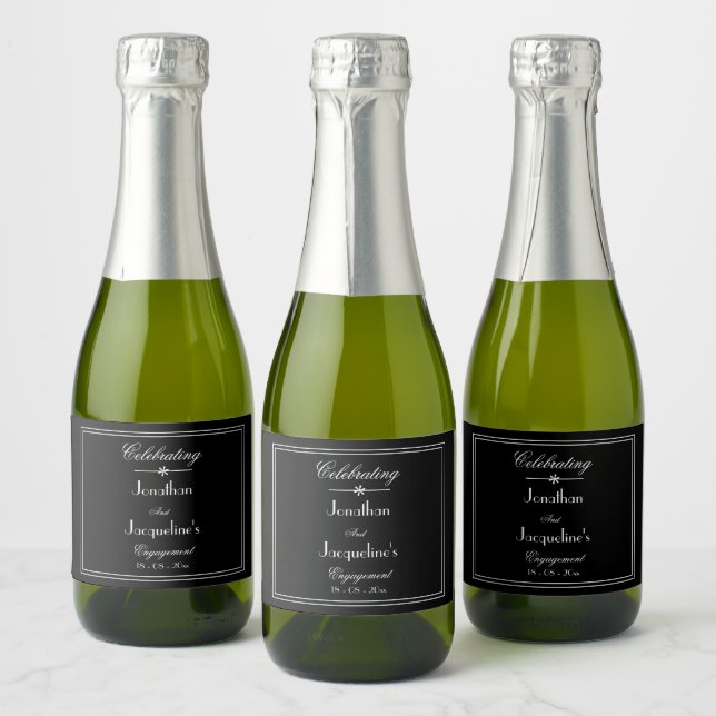Engagement Party Elegant Chic Black & White Mini Sparkling Wine Label (Bottles)