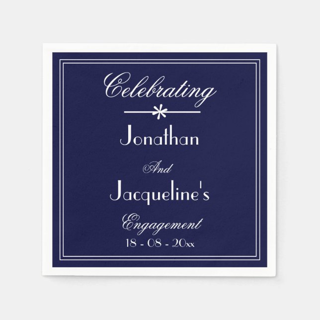  Engagement Party Elegant Navy Blue Custom Chic  Napkin (Front)