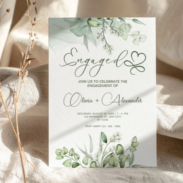 Engagement Party Eucalyptus Green Unique Invitation (Eucalyptus Green Engagement Card, Unique Wedding Invitation)