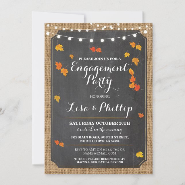 Engagement Party Fall Rustic Lights Shower Invite (Front)