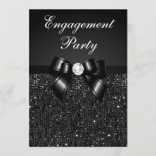 Engagement Party Faux Black Sequins Black Bow Invitation