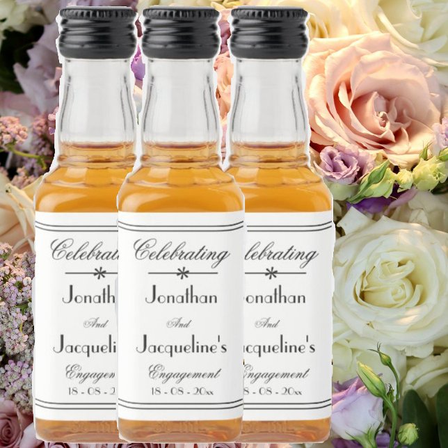 Engagement Party Favours Elegant Chic White Mini Liquor Bottle Label (Engagement party mini liquor bottle labels. Simple, elegant, chic script for engagement celebrations)