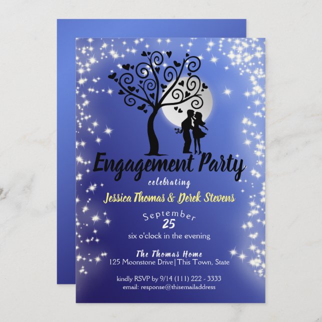 Engagement Party Full Moon Starry Night Invitation (Front/Back)
