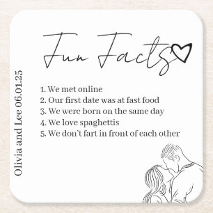 Engagement Party Fun facts Name Wedding Square Paper Coaster