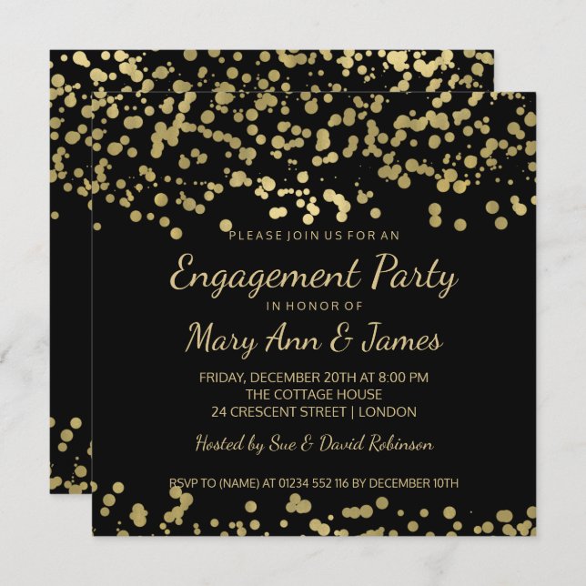 Engagement Party Gold Foil Look Confetti Invitation (Front/Back)