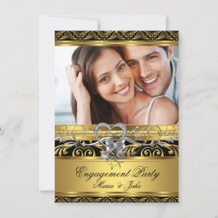 Engagement Party Gold Silver Heart Photo 4 Invitation