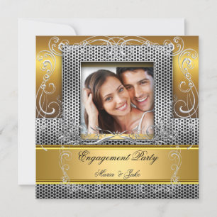Engagement Party Gold Silver Photo Invitation