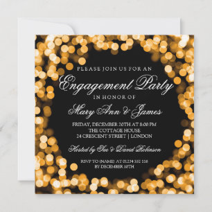 Engagement Party Gold Sparkly Lights Invitation