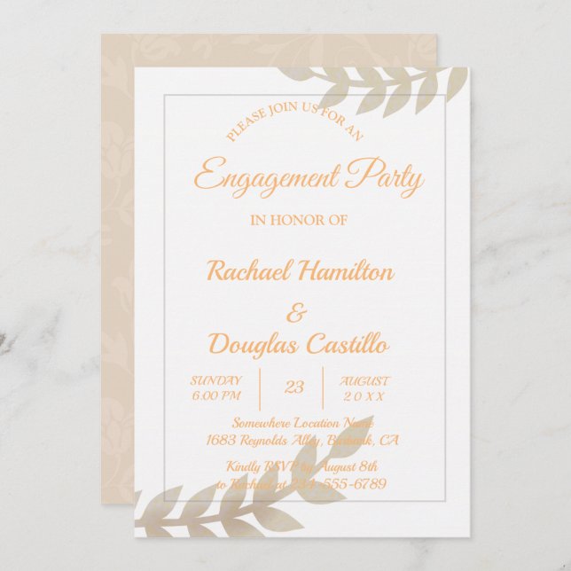 Engagement Party golden Floral Invitation (Front/Back)