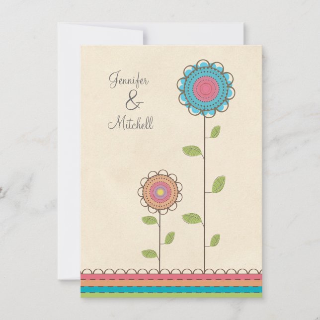 Engagement Party Happy Colourful Flowers Invitatio Invitation (Front)