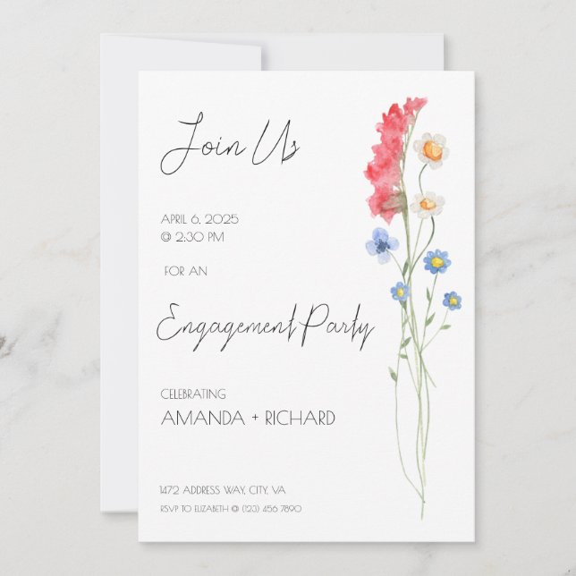 Engagement Party Invitation, Minimalist Floral Invitation (Front)
