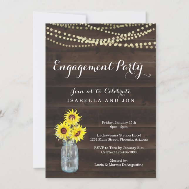 Engagement Party Invitation - Rustic Sunflower (Front)