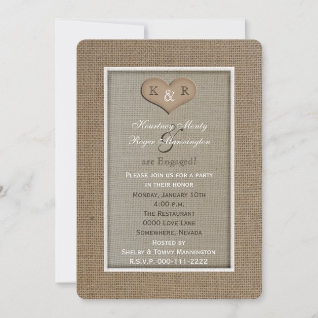 Engagement Party Invitations - Burlap Look (Front)