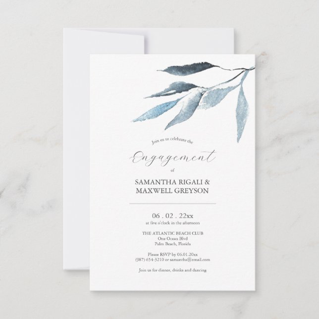 Engagement Party Invitations Dusty Blue Botanicals (Front)