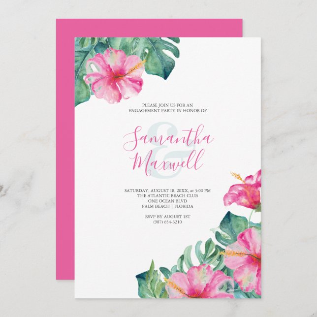 Engagement Party Invitations Hibiscus Flowers (Front/Back)
