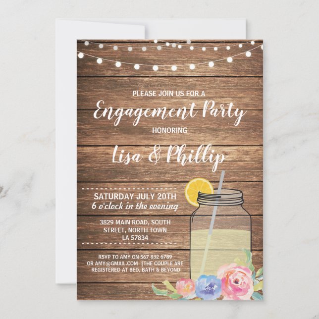 Engagement Party Mason Jar Floral Light Invite (Front)
