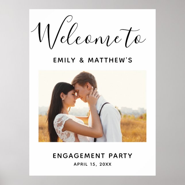 Engagement Party Modern Photo Welcome Poster (Front)
