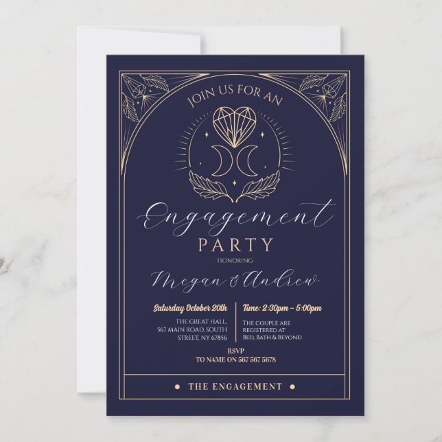 Engagement Party Moon Stars Align Tarot Crystals  Invitation (Front)