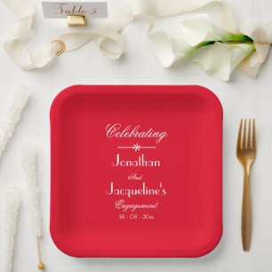 Engagement Party Names Elegant Classy Red White Paper Plate