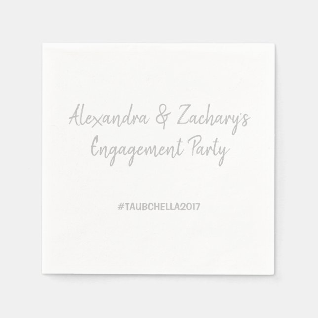 Engagement Party Napkins with Hashtag Silver (Front)