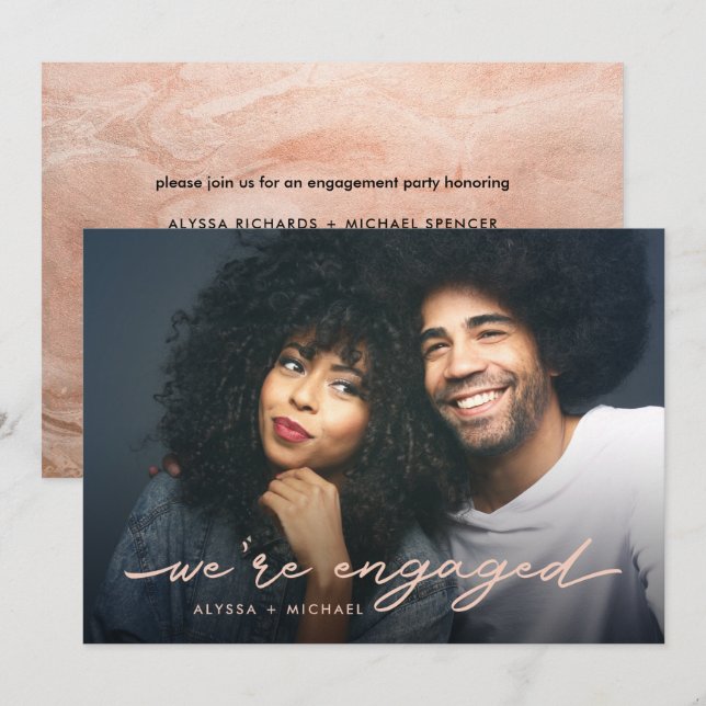 Engagement Party | Photo and Faux Rose Gold Back Invitation (Front/Back)