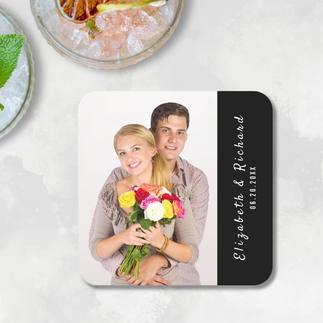 Engagement Party Photo Square Paper Coaster (Creator Uploaded)