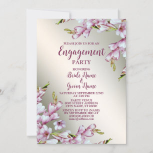 Engagement Party Pink White Floral Golden Rustic Invitation