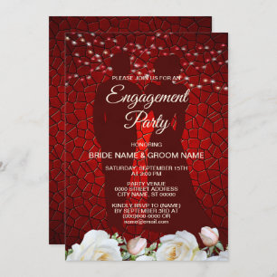 Engagement Party  Red White Floral Modern Elegant Invitation
