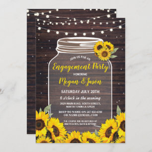 Engagement Party Rustic Jar Wood Sunflowers Invitation