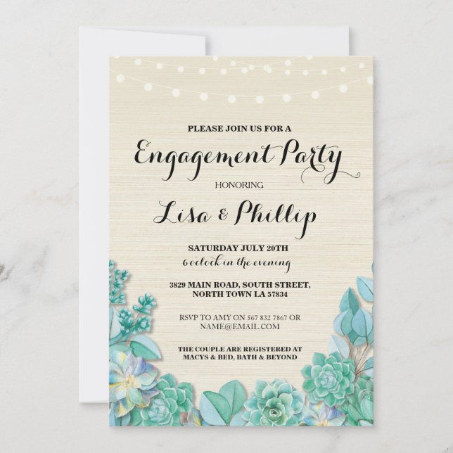 Engagement Party Rustic Shower Succulents Invite (Front)