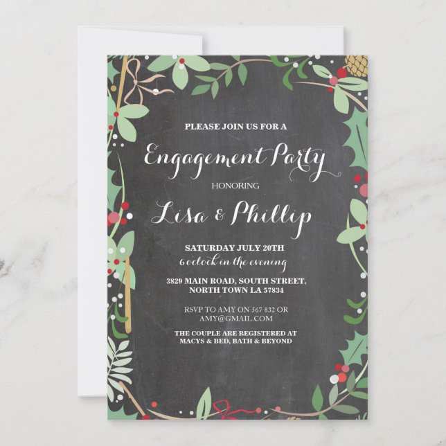 Engagement Party Rustic Shower Winter Chalk Invite (Front)