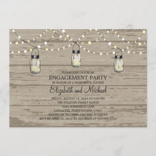 Engagement Party Rustic Wood Mason Jar and Lights Invitation