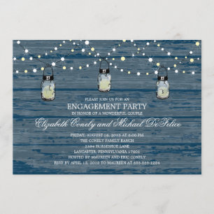 Engagement Party Rustic Wood Mason Jar and Lights Invitation