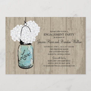 Engagement Party Rustic Wood Mason Jar Hydrangeas Invitation
