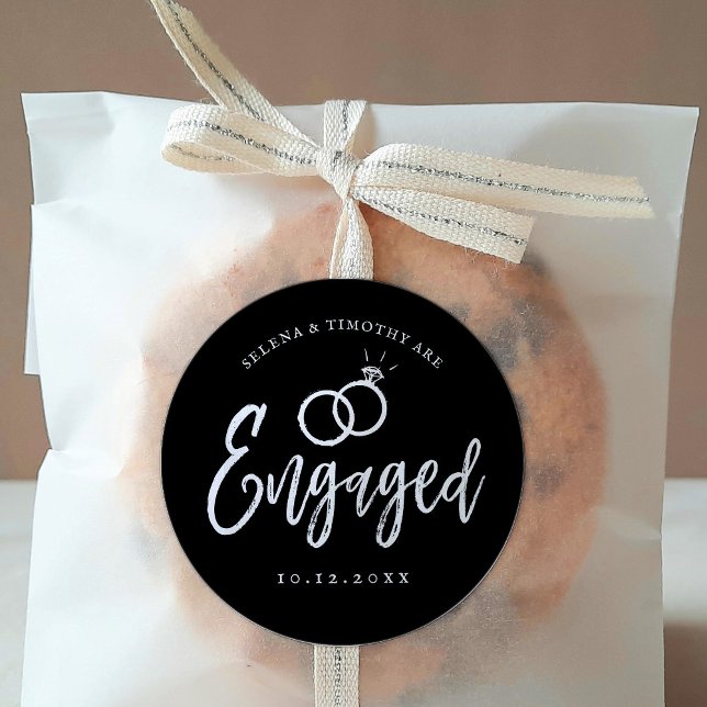 Engagement Party Script Lettering | Black |  Classic Round Sticker (Creator Uploaded)
