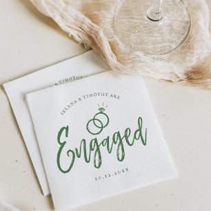 Engagement Party Script Lettering Dark Sage  Napkin