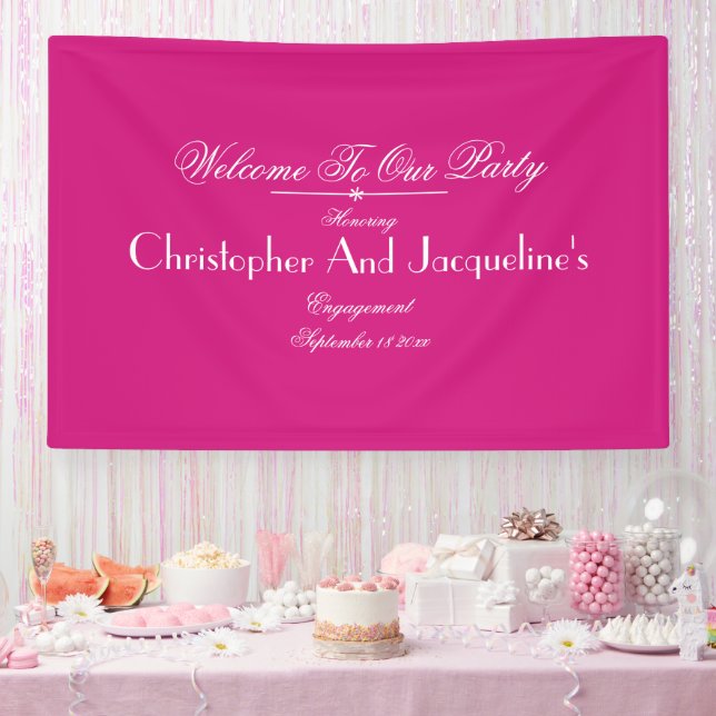 Engagement Party Script Names Chic Magenta Welcome Banner (Party)