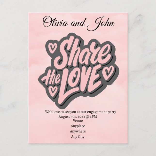Engagement Party - Share the Love. Editable  Postcard (Front)
