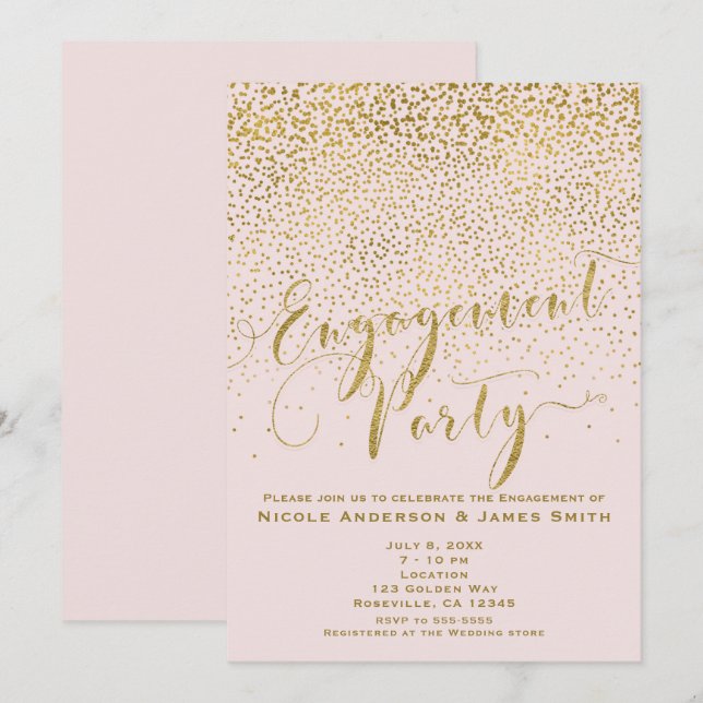ENGAGEMENT PARTY Shower Blush Pink & Gold Confetti Invitation (Front/Back)