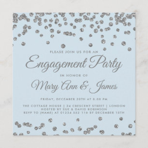 Engagement Party Silver Glitter Confetti Ice Blue Invitation