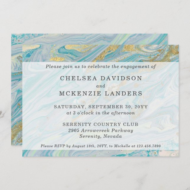 Engagement Party Turquoise & Gold Marble Geode Invitation (Front/Back)