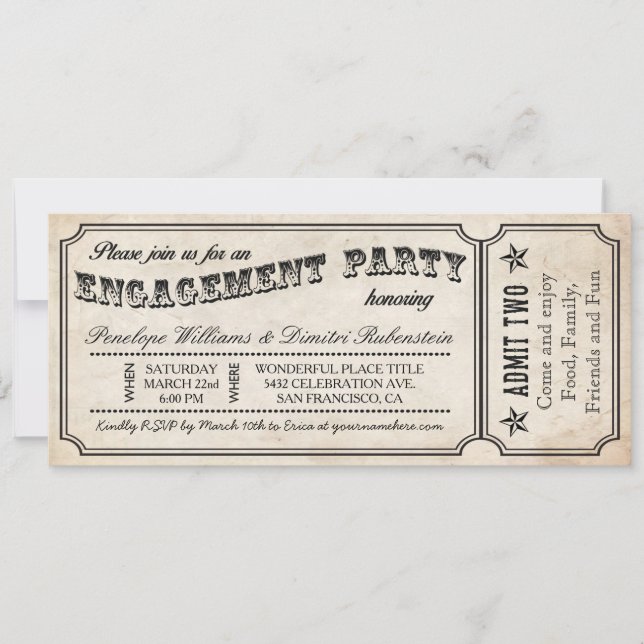 Engagement Party Vintage Ticket Invitations (Front)