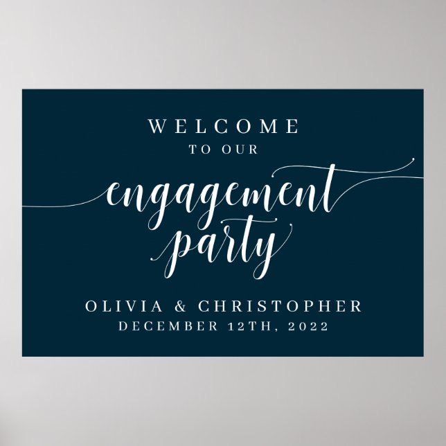 Engagement Party Welcome Poster Navy Blue (Front)