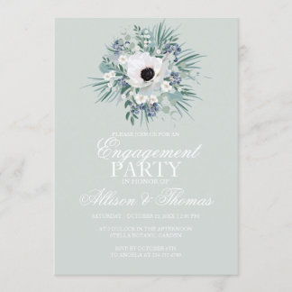 Engagement party white anemone sage green invitation