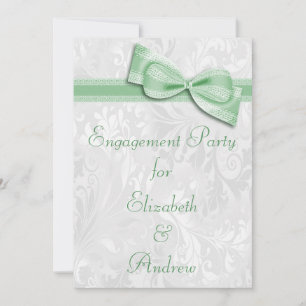 Engagement Party White Damask and Faux Bow Invitation